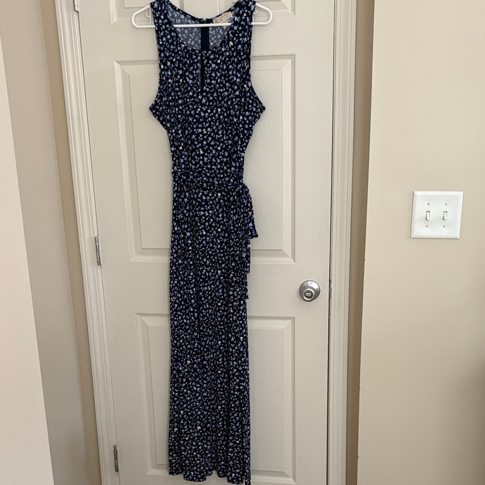Michael Kors Navy Belted Floral Maxi Dress